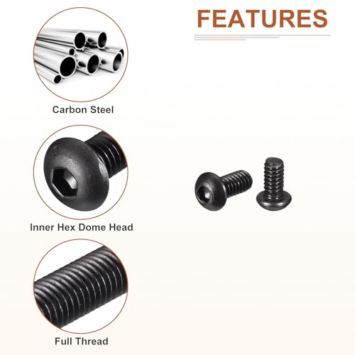 DTGN M2-0.4x4mm Button Head Socket Cap Screws - 100Pack - Good for Machine - Carbon Steel Black Oxide - Hex Drive Full Thread Fasteners - Image 4