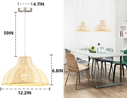 HXMLS Pendant Light, Hand-Woven Rattan Wicker Bamboo Pendant Hanging Light Fixture,Farmhouse Hanging Pendant Ceiling Light Fixtures for Kitchen Island Dining Room Restaurant Craft Room(Bulb Included)… - Image 6