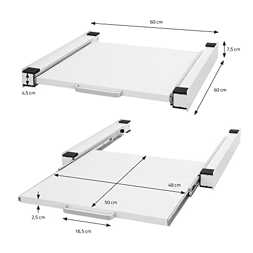 ML-Design Zwischenbaurahmen mit Ausziehplatte aus Stahl, 60x60 cm, Weiß, Verbindungsrahmen für Waschmaschine/Trockner… – Bild 6