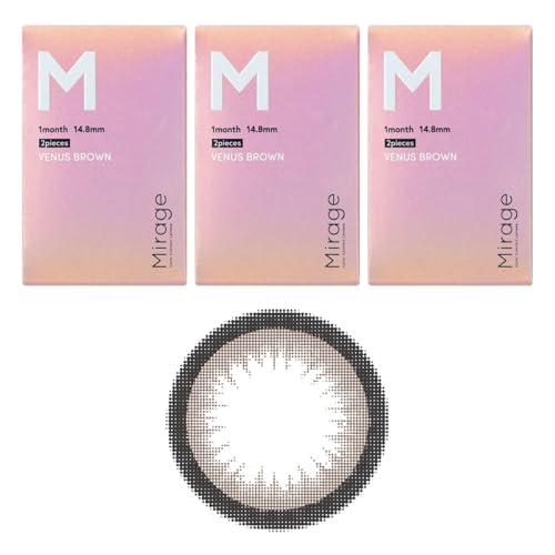 カラコン 【6枚セット 2枚入り×3箱】 ミラージュマンスリー (Mirage 1month) 【カラー】ヴィーナスブラウン【PWR】-2.75 【含水率】38％【BC】8.6mm 【DIA】14.8mm 【着色直径】14.0mm 度あり 度なしのサムネイル
