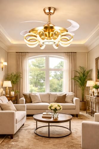 Image of HDC Luxe Orbit Crystal Ring LED Chandelier Fan with Remote Control | Modern Decorative Ceiling Fan with Light for Living Room Bedroom Dining Room Home Decor