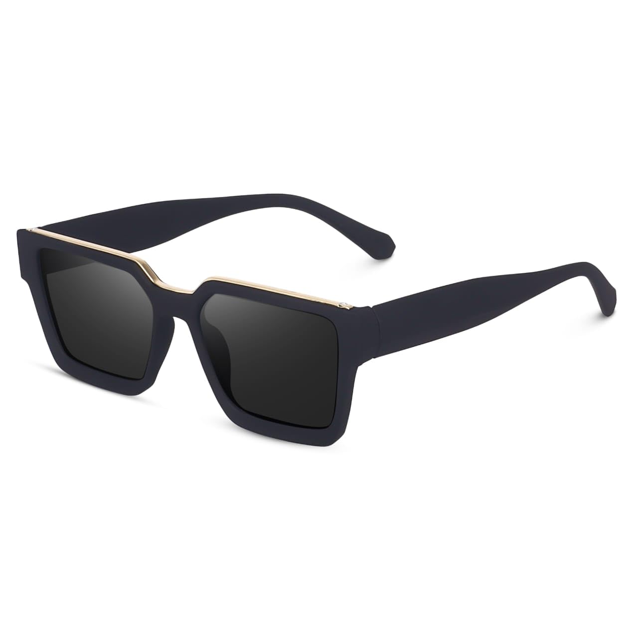 kopek Designer Oversized Square Sunglasses, Matte Black Frame with Gold Accent, Dark Polarised Lenses-picture-33
