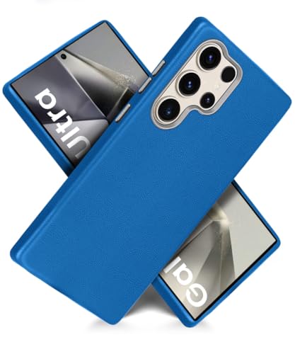 Image of WOW IMAGINE Back Cover for Samsung Galaxy S24 Ultra 5G | Shockproof Tough Leather Texture Hard Mobile Case | Ultra Slim Non-Slip Grip | Inner Velvet Fabric | Metal Camera Ring - Blue
