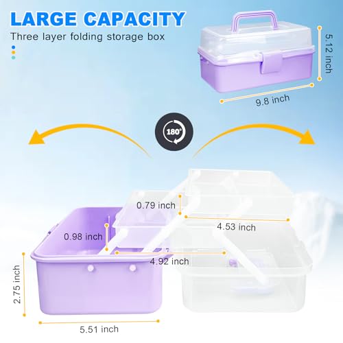 Image of Tackle Box Organizer and Storage, 10-Inch Craft Organizer With 3 Layers, Medicine Box with Handle for Nail, Makeup, Diamond Painting, Building Blocks (Purple)