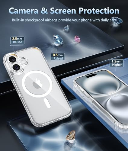 FNTCASE for iPhone 16 Plus Case: Clear Magnetic Phone Cases with Screen Protector Compatible with Magsafe Slim Anti Yellowing Rugged Shockproof Protective Transparent Cell Phone Cover (A-Clear)