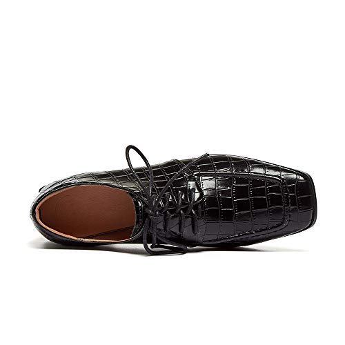 TinaCus Sapato Oxford feminino de couro genuíno bico quadrado feito à mão com cadarço salto médio gr