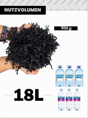 Foto von YOTEI SPIRIT® 500g Geschreddertes Schwarzes Papier für Geschenkbox – Füllmaterial für Pakete, Körbe, Boxen und Verpackungen - Schutz und Dekoration (500g, Schwarz)
