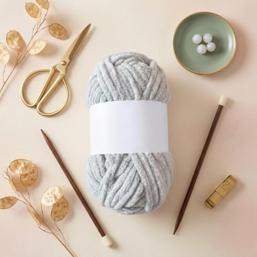 Image of Soft Chenille Yarn 100 gm Soft Velvet Wool Oon for Crochet Knitting DIY Craft Multipurpose Yarn Ball for Blanket Scarf Cushion Making (Purple) (Grey)