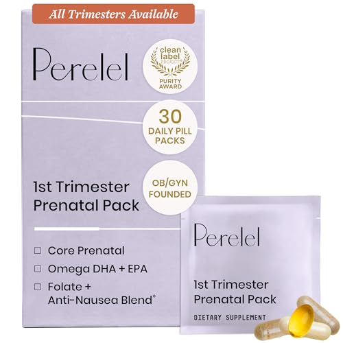 Perelel 1st Trimester Prenatal Pack Multivitamin with Folate Vitamin D Omega 3 Iron & Ginger Nutritional Support for Early Pregnancy Soy & Gluten Free Non GMO 30 Daily Pill Packs