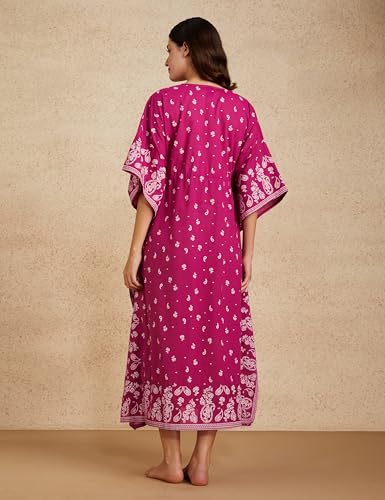 Image of Amazon Brand - Myx Women Cotton Maxi Length Kaftan Nightdress |Casual | Loose Fit (Available in Plus Sizes)