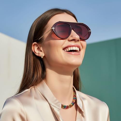 YAMEIZE Retro Metal Pilot Sunglasses for Women Men Vintage Style Double Bridge Round Glasses UV400 Protection Shade Driving (Red Red) - Image 6