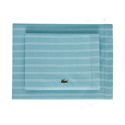 Image of Lacoste 100% Cotton Percale Sheet Set, Dot Stripes Print, Cameo Green, Twin Extra Long