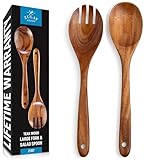 Zulay Kitchen Teak Wood Utensil Set – 2 Piece Large Wooden Salad Serving Spoon and Fork, Handcrafted Natural Teak Wood Kitchen Utensils, Durable, Nonstick Safe & Smooth Finish