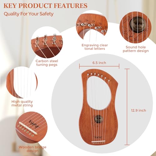 image for Lyre Harp VANPHY Lyre Harp 7 Strings Mahogany Body Metal String for Be