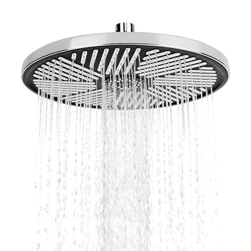 YKUKIZEE 10 Inch Rain Shower Head High Pressure Stainless Steel, Round Waterfall Shower Head with Swivel Ball, Silver Fixed Waterfall Showerheads with Chrome Finish Universal Fitting