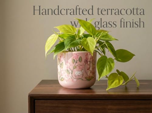 Image of Terracotta Planter - Premium Glass Coated Planters for Home Decor | Artistic Flower Pots for Garden & Indoor | Table Top Decor (Pink, M)