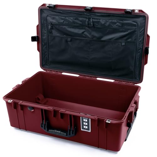 ColorCase Pelican 1595 Case OxBlood - Large Sized Waterproof Case with Combo Pouch Lid Organizer- Black Handles & Latches