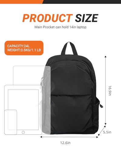 Multi-Pocket Laptop Backpack, 24L Capacity, Fits 14-inch Laptop, 16.9x12.6x5.5 inches, 1.1 lbs, Black/Navy/Gray (Blue)2