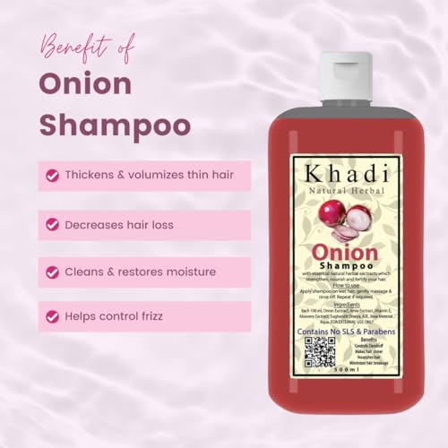 Image of Khadi Natural Herbal Onion Shampoo For Hair Growth 1000ml | Anti Dandruff Hair Fall Control Shampoo With Amla, Aloevera & Vitamin E Natural Extract | Strengthen & Nourished Hair Paraben & Sulphate Free 1Litre Pack