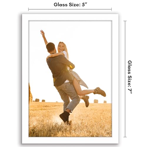 Americanflat 5x7 Picture Frame with Shatter-Resistant Glass - Streamline Collection - Thin Border Photo Frame for Tabletop and Wall Display - Hanging Hardware and Easel Stand Included - White
