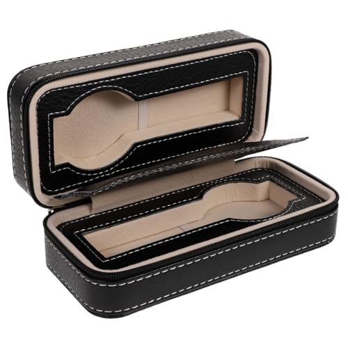 BESPORTBLE Black Faux Leather Watch Organizer Case for Watches Stylish Travel Storage Bag with Padded Compact