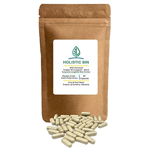 Holistic Bin Indonesian Tongkat Ali Capsules 1000mg Per Serving | Wild Harvested Eurycoma Longifolia Roots from Sumatra | No Fillers - 100% Pure Tongkat Ali for Men and Women (30 Day Supply)