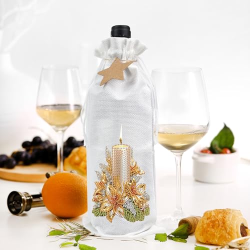 Image of DIY 5D Diamond Painting Gift Wrap, Special Shaped Diamond Art Linen Cover for Champagne Bottles, Party Supplies for Christmas Wedding Birthday Holiday (Candle)