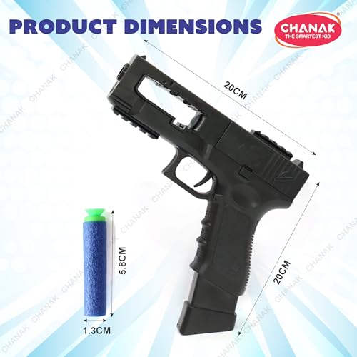 Image of Chanak Automatic 30 Rapid Fire Black Commando Dart Gun, Include 30 Soft Suction Foam Bullets with 20 Bullet Strips, Rechargeable Gun for Kids, with Carrying Briefcase Boys & Girls Above 3 Years.