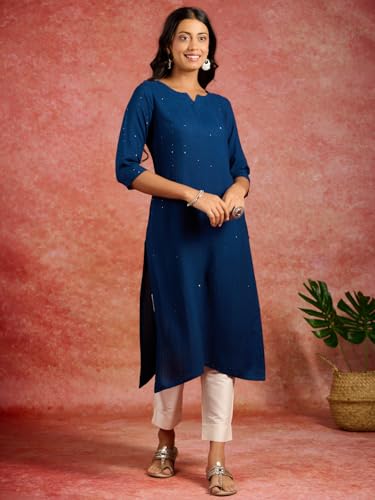 Image of Libas Womens Embroidered Viscose Straight Kurta for Women | Ethnic wear | Bridal Suit | Wedding Dress | Occasion wear