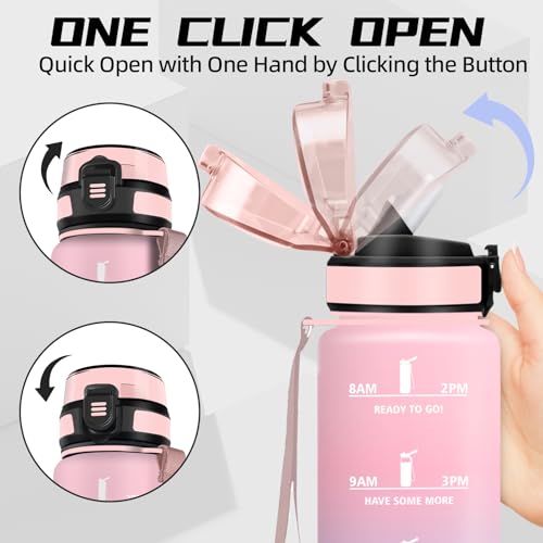 Trinkflasche- 1l- Trinkflasche Sport, Wasserflasche mit Strohhalm, Leicht zu Reinigen, Wasserflasche Auslaufsicher… – Ansicht 2