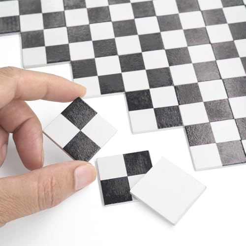 Odoria Dollhouse Floor Tiles Miniature: 1/12 Scale Square Tiling Diorama Display Bathroom Kitchen Construction Modern Black White - Mini Wood Building Components Mosaic Craft DIY 7x7 in²