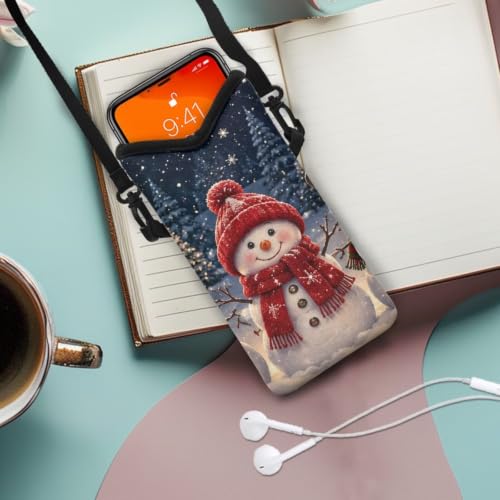 Image of Christmas Neoprene Phone Pouch Shockproof Crossbody Phone Purse Mini Bag with Detachable Adjustable Strap, Christmas Mini Purse for Women, Snowman Print