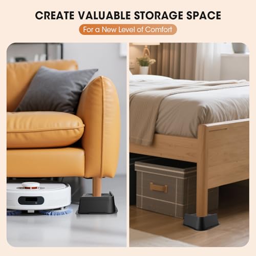 MYMULIKE Bed Risers 2 Inch,Heavy Duty Furniture Risers, Up to 6000 Lbs L shaped Design Bed lifts Blocks for Couch Desk Sofa Table bookshelf(Black 4 Pack)