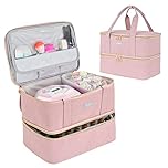 IVODEELA Nail Polish Organisers, Varnish Storage, Double-Layer Carrying Case Storage Bag Holds 40 Bottles (15ml-0.5 fl.oz) and 1 Lamp, Portable Holder for Supplies, Pink