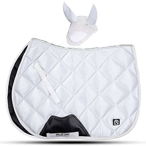 Gallop Shop Glow Satin All Purpose Saddle Pad/Horse Numnah Cloth/Saddle Pad (White, Full)