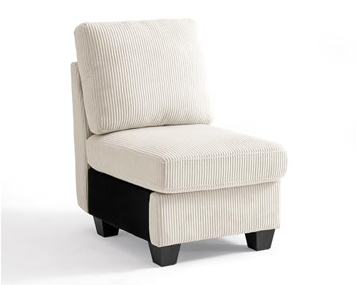 Image of CHIC HOUSE Middle Module for Modular Couch, Corduroy Customizable Chaise, Storage Ottoman for Sectional Sofa, Armrest, Single /Double Seater