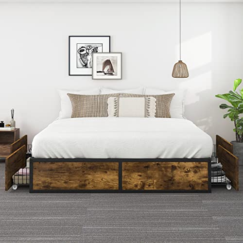 Buy IMUess Queen Size Metal Bed Frame with 4 Large Storage Drawers
