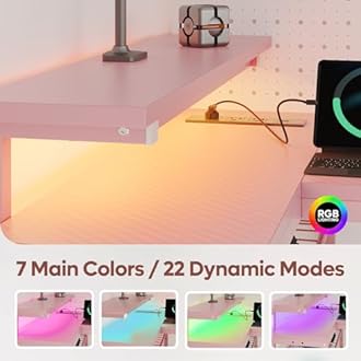 Bestier 52" Gaming Desk with Integrated Power Outlet & USB Ports, L-Shaped Computer Desk with LED Strip & Headphone Hooks, Perfect for Home Office Pink