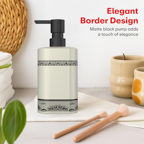 Image of Rioware Ceramic Soap Dispenser Hand Wash Bottles for Basin | Multipurpose Refillable for Liquid Shampoo, Kitchen, Bathroom, and Household Use | 300Ml, Pack of 1 - Ivory White