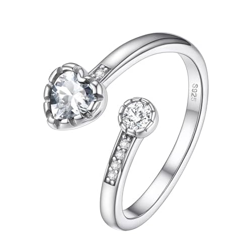 PROSILVER Women Heart Ring, 925 Sterling Silver Birthstone Rings-Send Gift Box D-Apr