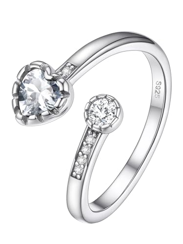 Bague femme coeur réglable argent 925 alliance ouverte zircon cubique anniversaire