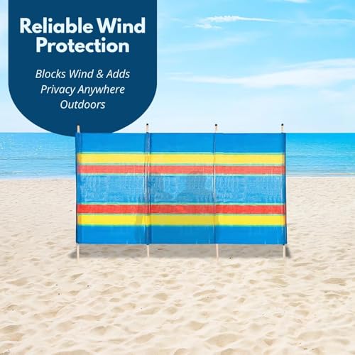 Garden Mile Windschutz mit 8 Stangen, strapazierfähig, mehrfarbig, für Garten, Strand, Urlaub, Wohnwagen und Camping, Windschutz, hoch, 1,5 m, Windschutz, Sichtschutz – 462 cm x 150 cm