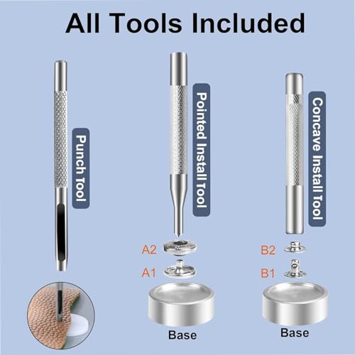 image for Alritz 15mm Leather Snap Button Kits with Hammer Punch Spacer, 90 Sets