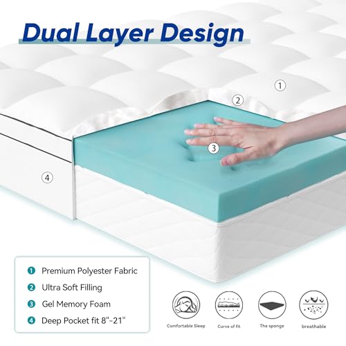 4-inch Dual Layer Gel Memory Foam Mattress Topper with Cooling Gel Pad