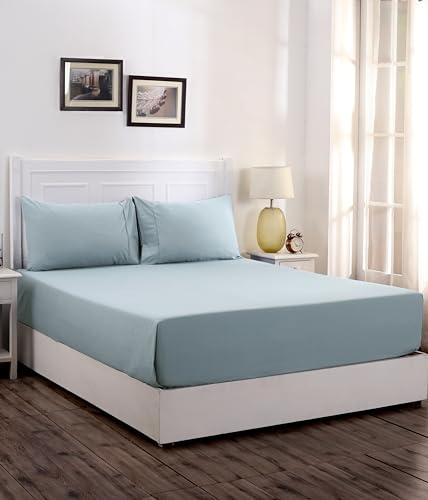 Image of Maspar Slumber 100% Cotton Bed Sheet Set, Bed Sheet (152 x 224 cm) with Two Pillow Covers(50 x 75 cm), Single, Blue