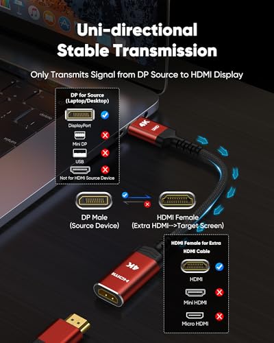 Image of Highwings 4K DisplayPort to HDMI Cable Adapter, DP to HDMI Cable Uni-Directional UHD (2K 60Hz, 1080p 120Hz), Display Port Male to HDMI Female Passive, Monitor Converter for Computer, GPU, AMD, NVIDIA