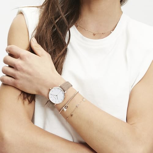 Tamaris Damenuhr mit Lederband – Runde Schlichte Armbanduhr für Damen 36 mm - Armbanduhr - Roségold und Geflochtenes Lederband Beige – Ansicht 3