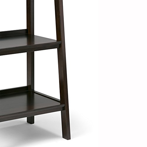 Image of SIMPLIHOME Sawhorse SOLID WOOD 72 inch x 24 inch Modern Industrial Ladder Shelf in Dark Chestnut Brown for the Living Room, Study Room and Office