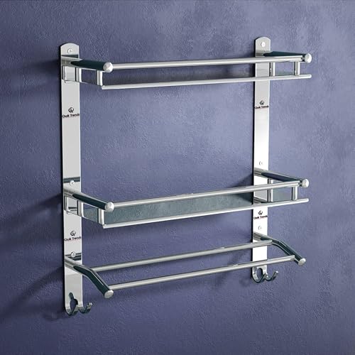 Image of Bathroom Organizer Without Drill - Corner, Shelves, Rack, Shelf, Storage, Wall, Racks and Adhesive, Mounted, self Holder, soap, Stand Bathroom Accessories