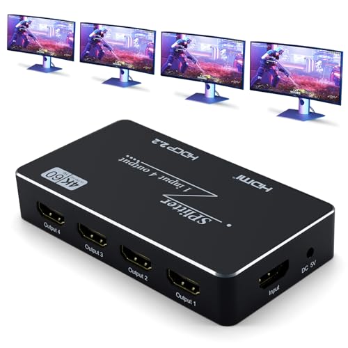 Rensaday Divisor HDMI 1x4 4K @ 60Hz con EDID Auto-Sync & HDCP 2.2, para PS5/Xbox – Señal estable, reproducción ininterrumpida en 4 monitores